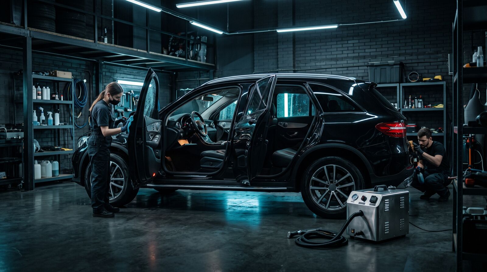 Ozone odor treatment in car detailing shop